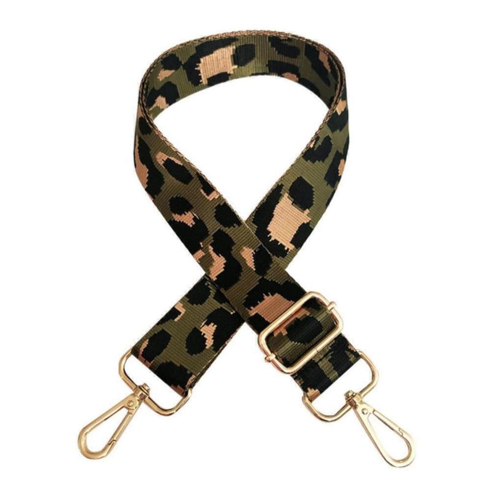Leopard Pattern Adjustable Purse Strap In Camoflauge And Gold